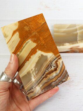 Polished Banded Onyx Stone Slabs Pair (Set of 2) 5-6" Long